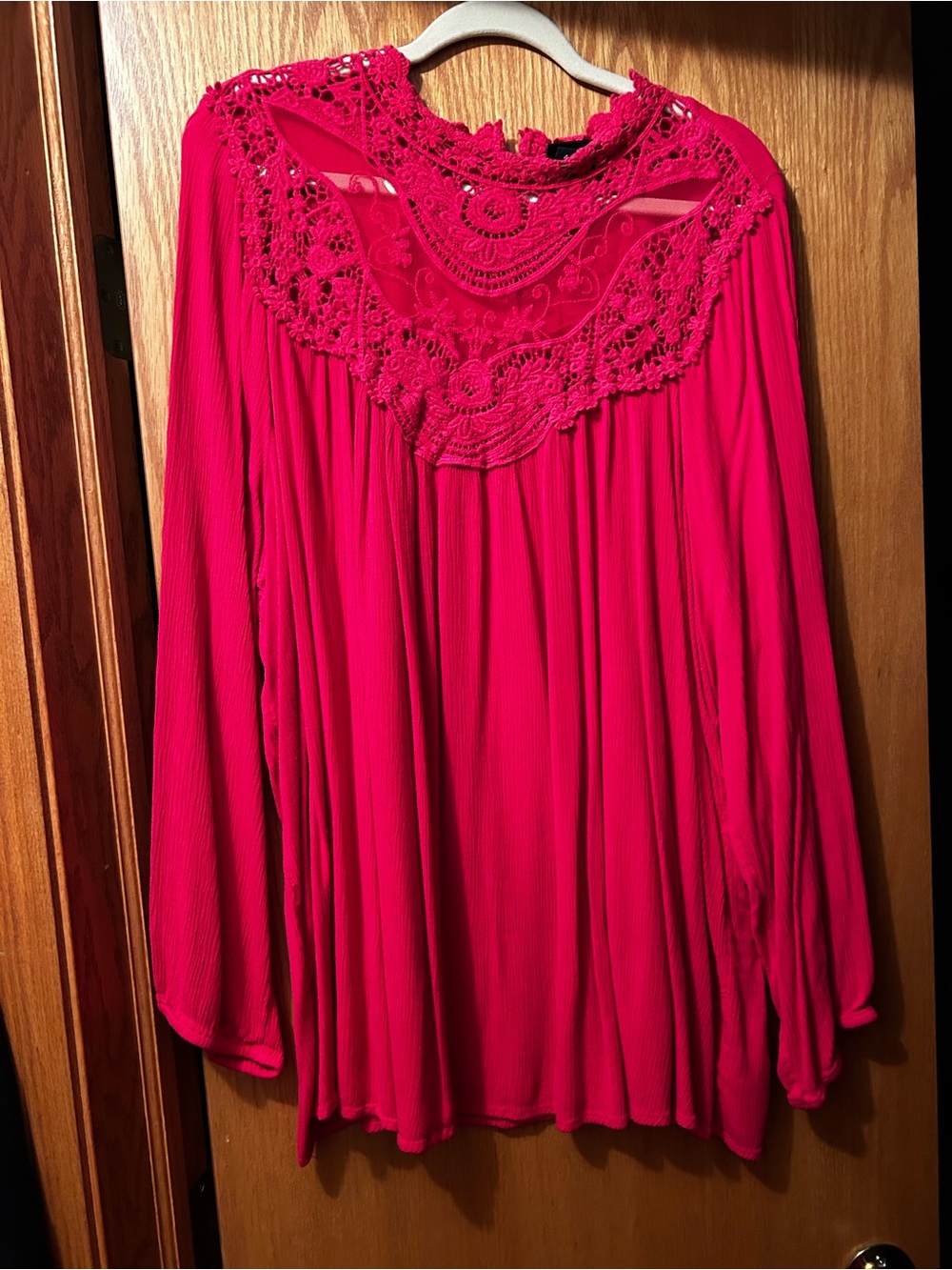 torrid Hot Pink Crochet Yoke Long Sleeve Tunic